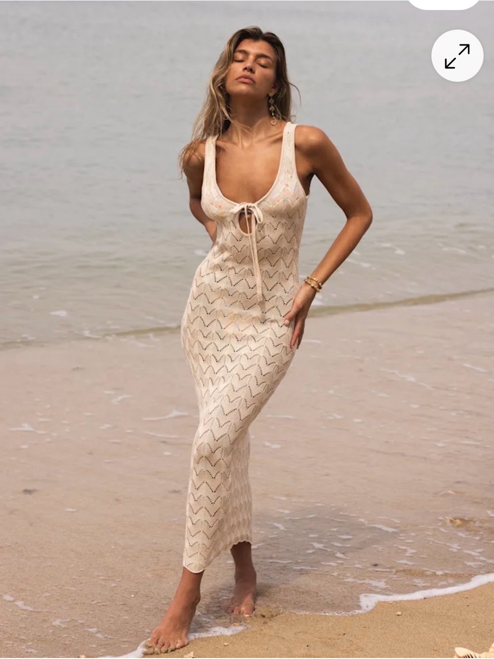 Lulus Cassis Beige Crochet Tie-Front Maxi Swim Cover-Up